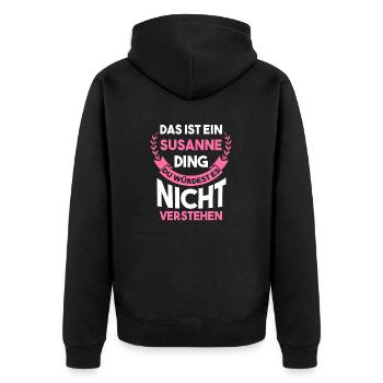 Susanne - Unisex Premium Bio Zip Hoodie - Schwarz - Hinten - Nico (187cm)
