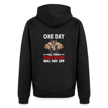 Eines Tages ... - Unisex Premium Bio Zip Hoodie - Schwarz - Hinten - Nico (187cm)