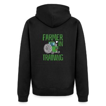 Farmer in training - Unisex Premium Organic Zip Hoodie - black - Back - Nico (187cm)