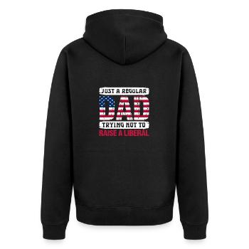 JUST A REGULAR DAD TRYING NOT TO RAISE A LIBERAL - Unisex Premium Organic Zip Hoodie - black - Back - Nico (187cm)