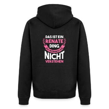 Renate - Unisex Premium Bio Zip Hoodie - Schwarz - Hinten - Nico (187cm)