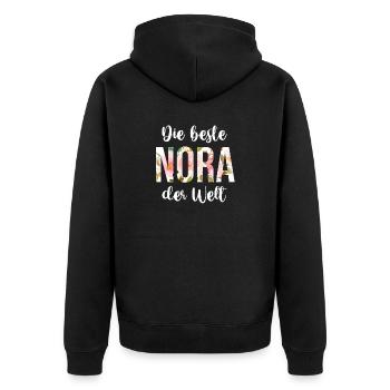 Name Nora - Unisex Premium Bio Zip Hoodie - Schwarz - Hinten - Nico (187cm)