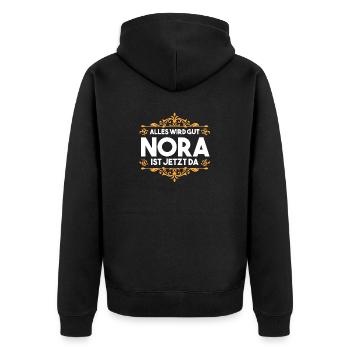 Name Nora - Unisex Premium Bio Zip Hoodie - Schwarz - Hinten - Nico (187cm)