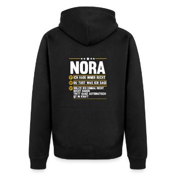 Name Nora - Unisex Premium Bio Zip Hoodie - Schwarz - Hinten - Nico (187cm)