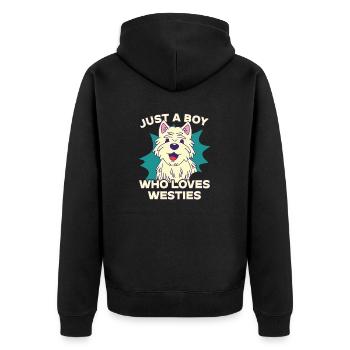 West Highland White Terrier Westie - Unisex Premium Bio Zip Hoodie - Schwarz - Hinten - Nico (187cm)