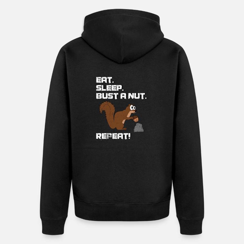 Eat Sleep Bust A Nut Repeat, Squirrel Pun - Unisex Premium Organic Zip Hoodie - black