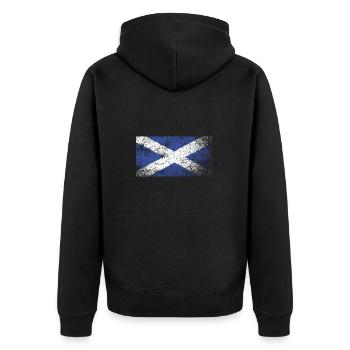 Vintage Schottische Flagge, Grunge Saltire - Unisex Premium Bio Zip Hoodie - Schwarz - Hinten - Nico (187cm)