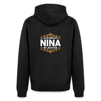 Vorname Nina - Unisex Premium Bio Zip Hoodie - Schwarz - Hinten - Nico (187cm)