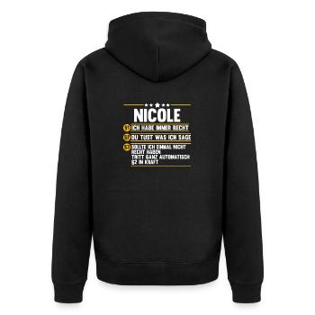 Nicole - Unisex Premium Bio Zip Hoodie - Schwarz - Hinten - Nico (187cm)