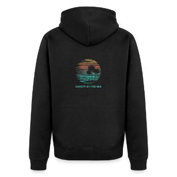 Cardiff By The Sea California Cool Souvenir - Unisex Premium Organic Zip Hoodie - black - Back - Nico (187cm)
