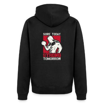 Strong tomorrow - Unisex Premium Organic Zip Hoodie - black - Back - Nico (187cm)