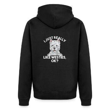 West Highland White Terrier Westie - Unisex Premium Bio Zip Hoodie - Schwarz - Hinten - Nico (187cm)
