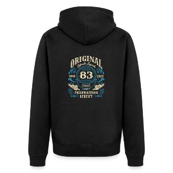 Original Lebende Legenden wurden 1940 geboren 83. - Unisex Premium Bio Zip Hoodie - Schwarz - Hinten - Nico (187cm)