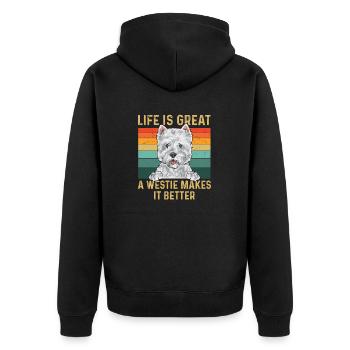 West Highland White Terrier Westie - Unisex Premium Bio Zip Hoodie - Schwarz - Hinten - Nico (187cm)