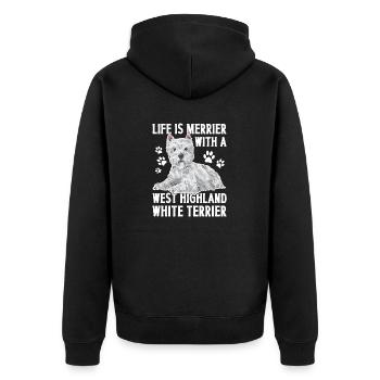 West Highland White Terrier Westie - Unisex Premium Bio Zip Hoodie - Schwarz - Hinten - Nico (187cm)