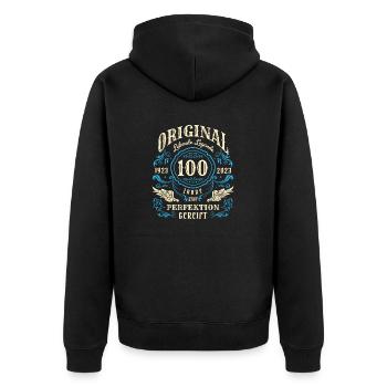 Original Lebende Legenden wurden 1923 geboren 100. - Unisex Premium Bio Zip Hoodie - Schwarz - Hinten - Nico (187cm)