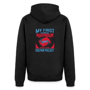 ZUERST IN DER GESELLSCHAFT IM LEBEN WAR DAS DOLPHINS-PROJEKT - Unisex Premium Bio Zip Hoodie - Schwarz - Hinten - Nico (187cm)