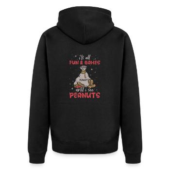 Es Ist Alles Spaß Und Spiele, Bis Ich Erdnüsse - Unisex Premium Bio Zip Hoodie - Schwarz - Hinten - Nico (187cm)
