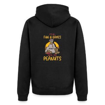 Es Ist Alles Spaß Und Spiele, Bis Ich Erdnüsse - Unisex Premium Bio Zip Hoodie - Schwarz - Hinten - Nico (187cm)