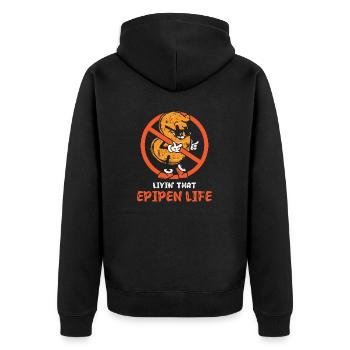 Das Epipen-leben Erdnuss-allergiker - Unisex Premium Bio Zip Hoodie - Schwarz - Hinten - Nico (187cm)