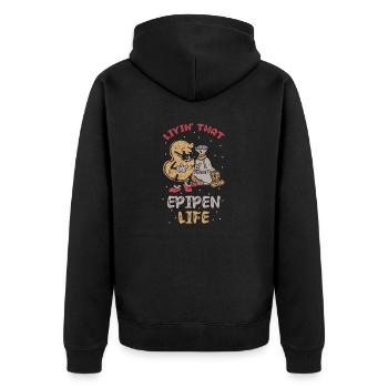 Das Epipen-leben Erdnuss-allergiker - Unisex Premium Bio Zip Hoodie - Schwarz - Hinten - Nico (187cm)