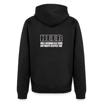 Lustiges Bundeswehr Soldaten - Unisex Premium Bio Zip Hoodie - Schwarz - Hinten - Nico (187cm)