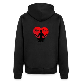 My heart beats for yoga, I love yoga sports - Unisex Premium Organic Zip Hoodie - black - Back - Nico (187cm)