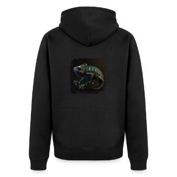 Jackson Chameleon Dystopische Vaporwave - Unisex Premium Bio Zip Hoodie - Schwarz - Hinten - Nico (187cm)