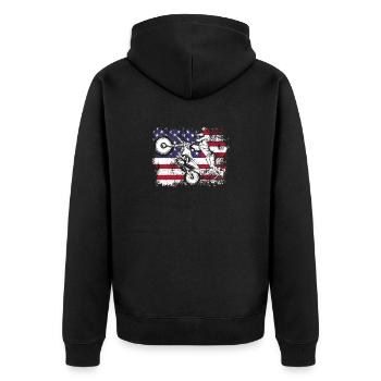 Dirt Bike USA Flagge Vintage Motocross amerika - Unisex Premium Bio Zip Hoodie - Schwarz - Hinten - Nico (187cm)