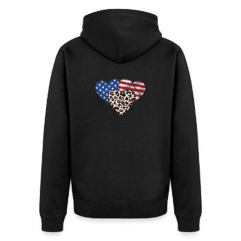 Leopard amerikanische Flagge Herzen 4. Juli - Unisex Premium Bio Zip Hoodie - Schwarz - Hinten - Nico (187cm)