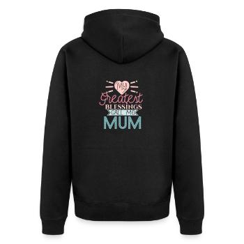 Meine größten Segnungen nennen mich Mama - Unisex Premium Bio Zip Hoodie - Schwarz - Hinten - Nico (187cm)