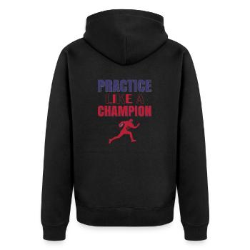FoundLux New Design, PRACTICE LIKE A CHAMPION - Unisex Premium Organic Zip Hoodie - black - Back - Nico (187cm)