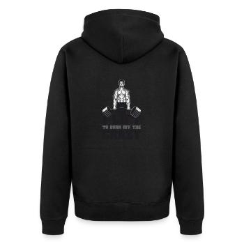 Gewichtheben Fitness Workout Fitnessstudio - Unisex Premium Bio Zip Hoodie - Schwarz - Hinten - Nico (187cm)