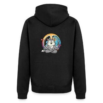 Hippie Wolf Friedenszeichen Yoga Cool Wolf Lustiger Hippie - Unisex Premium Bio Zip Hoodie - Schwarz - Hinten - Nico (187cm)