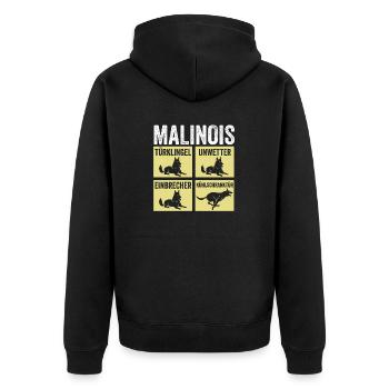 Hund Malinois - Unisex Premium Bio Zip Hoodie - Schwarz - Hinten - Nico (187cm)