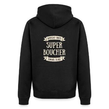 super boucher homme humour boucherie idée cadeau - Veste à capuche bio Premium Unisexe - noir - Dos - Nico (187cm)