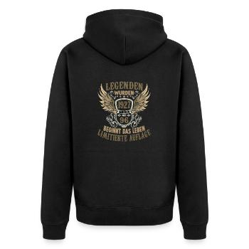 96 Jahre Herren Geburtstagsgeschenk Jahrgang 1927 - Unisex Premium Bio Zip Hoodie - Schwarz - Hinten - Nico (187cm)