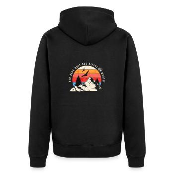 Der Berg Ruft das Gipfelbier wartet Bergsteiger, - Unisex Premium Bio Zip Hoodie - Schwarz - Hinten - Nico (187cm)