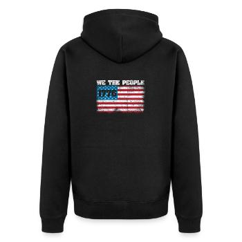 1776 Wir Das Volk Patriotisch US Amerikanische - Unisex Premium Bio Zip Hoodie - Schwarz - Hinten - Nico (187cm)