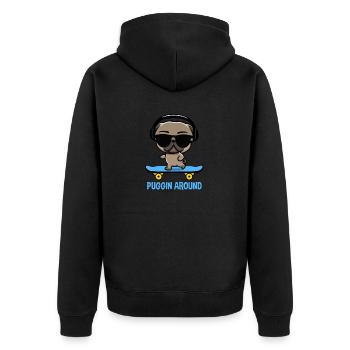 Funny pug on skateboard with headphones - Unisex Premium Organic Zip Hoodie - black - Back - Nico (187cm)