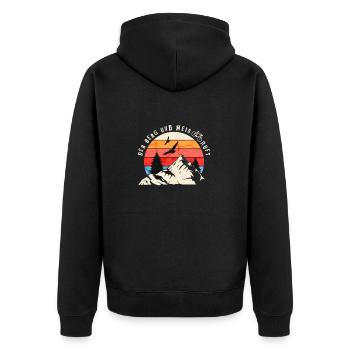 Der Berg und mein Bike Ruft - Unisex Premium Bio Zip Hoodie - Schwarz - Hinten - Nico (187cm)