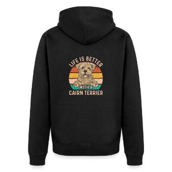 Cairn Terrier Hund - Unisex Premium Bio Zip Hoodie - Schwarz - Hinten - Nico (187cm)