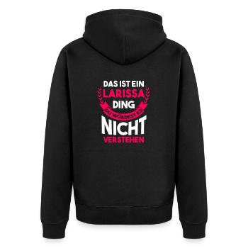 Larissa - Unisex Premium Bio Zip Hoodie - Schwarz - Hinten - Nico (187cm)