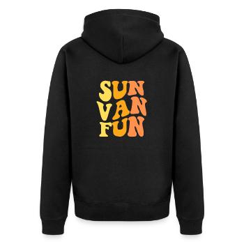 Sun Fun Van | Hippie Wavy Retro Paroles | Vie de voyage - Veste à capuche bio Premium Unisexe - noir - Dos - Nico (187cm)