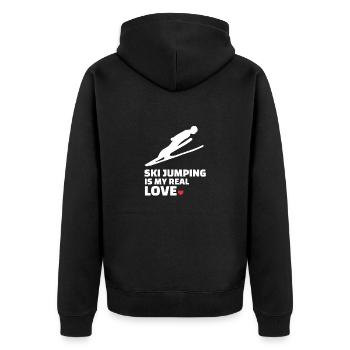 Ich Liebe Skisprung - Unisex Premium Bio Zip Hoodie - Schwarz - Hinten - Nico (187cm)