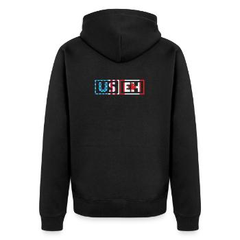 USA Stolz US Flagge Tag USEH Kanadisch Kanada - Unisex Premium Bio Zip Hoodie - Schwarz - Hinten - Nico (187cm)