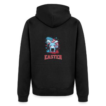 Funny Cute Happy Easter Bunny - Unisex Premium Organic Zip Hoodie - black - Back - Nico (187cm)