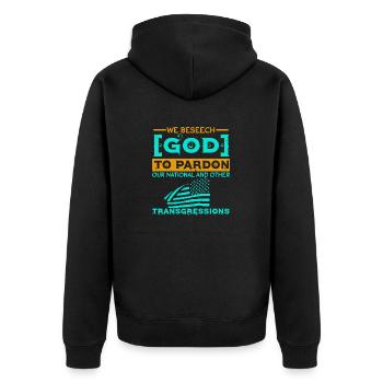 WE BEESEECH GOD THO PARDON - Unisex Premium Organic Zip Hoodie - black - Back - Nico (187cm)