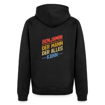 Benjamin Der Mann Der Alles Kann Vorname Benjamin - Unisex Premium Bio Zip Hoodie - Schwarz - Hinten - Nico (187cm)
