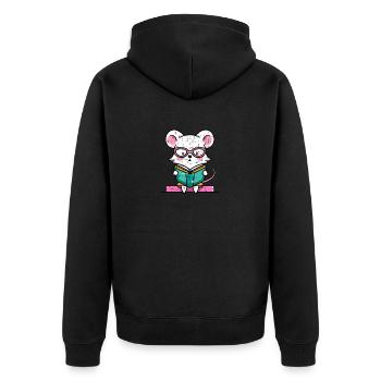 Leseratte Maus im Buch - Unisex Premium Bio Zip Hoodie - Schwarz - Hinten - Nico (187cm)